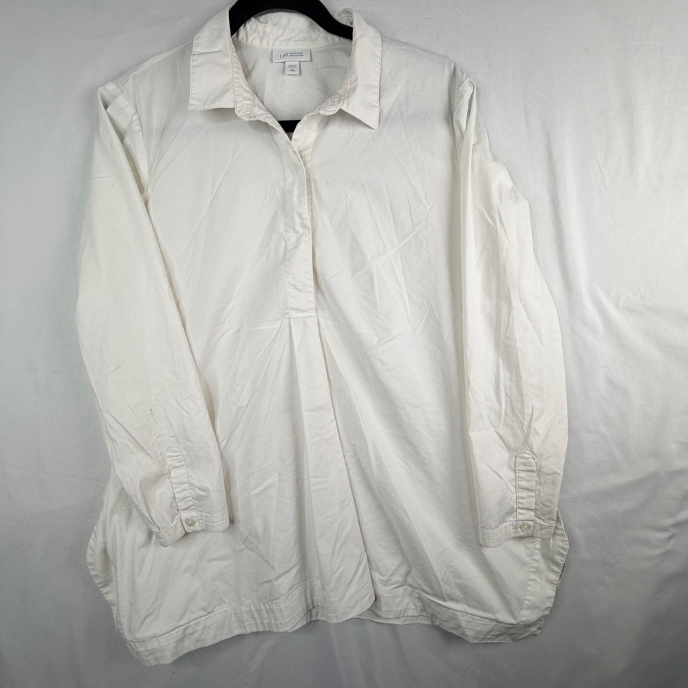 J. Jill White Shirt Collection Tunic M Petite White Long Sleeve Cotton Blouse